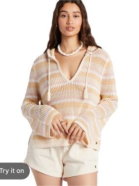 Roxy Peach and Cream Striped Open-Weave Hoodie
